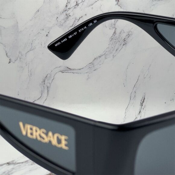 VERSACE Sunglasses New Black Square Wrap Shield Mask Acetate Gold Letter Logo - Picture 8 of 12